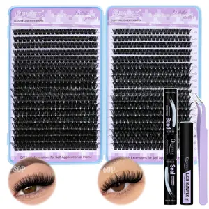 Natural Look Eyelash Extension Kit, 1 Box False Eyelashes with Glue, Tweezers & Remover, Professional Eye Makeup Accessories for Women, DIY Lash Clusters with Eyelash Bond, False Eyelash Extensions, Cosmetic