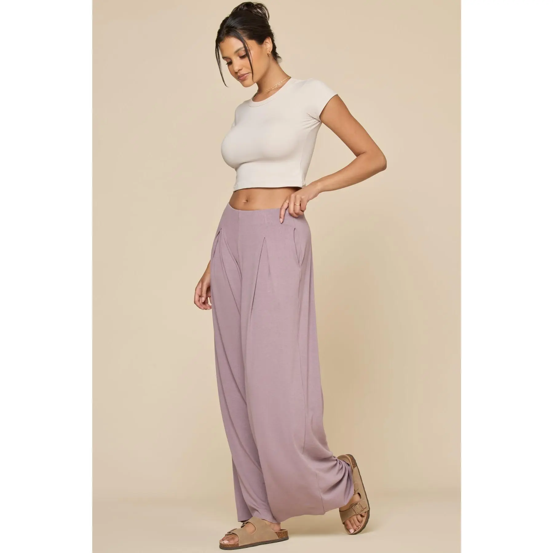 Go With The Flow Wide Leg Pant - Dusty Mauve