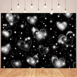 Extra-Large Wedding Background Cloth, Heart Pattern Party Decoration, Durable Polyester Fiber Banner for Valentine's Day & Birthday Photo Booths