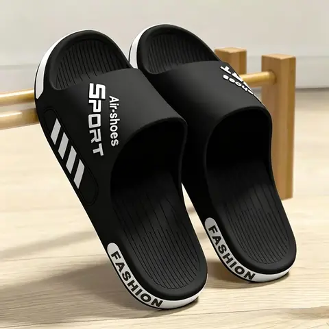 Men's Fashion Letter Print Slide Sandals Soft EVA-PVC Non-Slip Sole Lightweight Slip On Comfortable Water Friendly Summer Beach Pool Shower Indoor Outdoor Casual Daily Party Wear Flat Slippers for Men