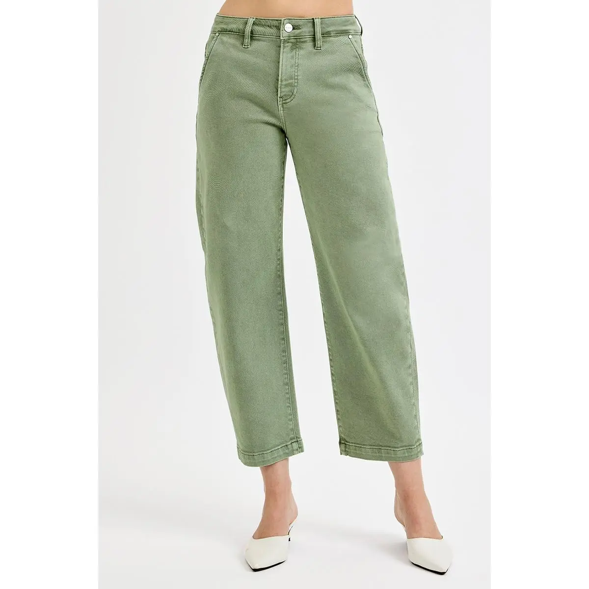 RISEN Full Size Tummy Control High Rise Crop Barrel Jeans Plus Size