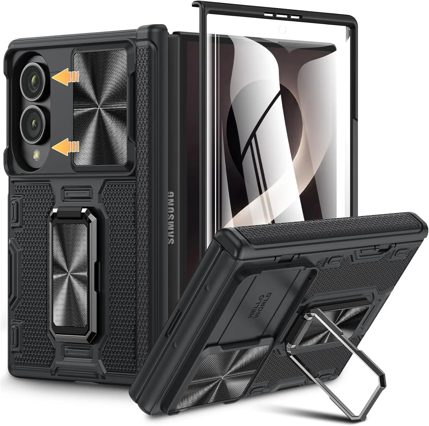 AnyMoon for Z Fold 8 Case with Screen Protector & Hinge Protection, Galaxy Fold 8 Case with Rotatigng Kickstand & Slide Camera Cover Heavy Duty Drop Protection Rugged Phone Case