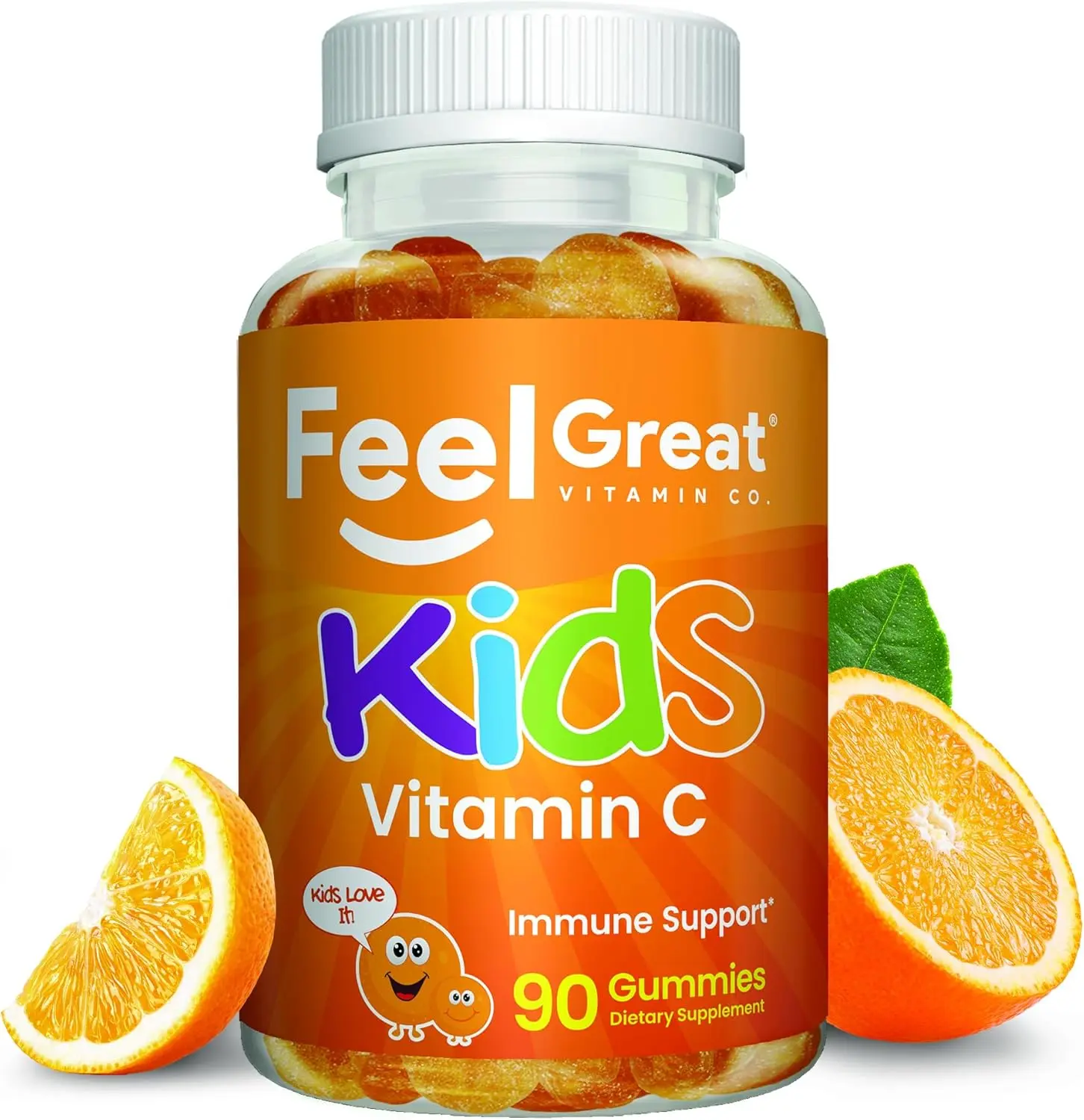 Feel Great Vitamin C Gummies for Kids - Orange Flavored & Vegetarian Gummies - 45 Day Supply