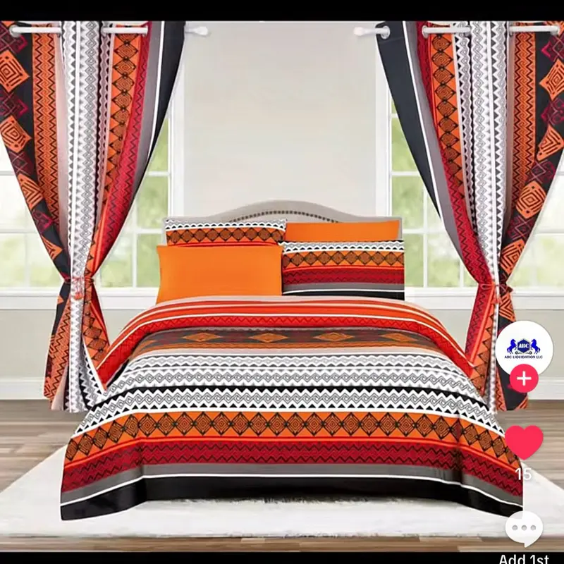 8 pcs bedsheets with flat and fitted with 4 pillow and 2 curtains king size
