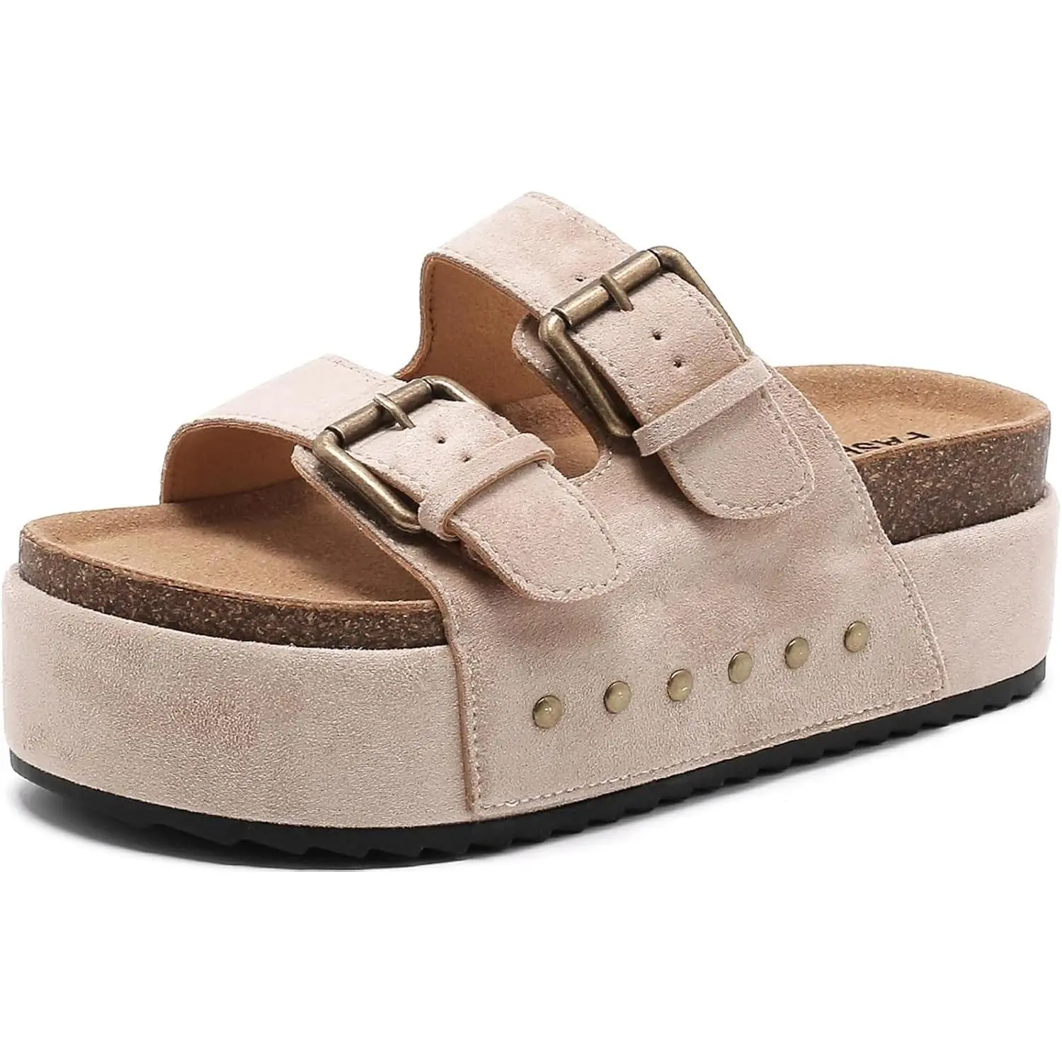 Women's Platform Clogs Sandals Cork Footbed with Comfort Double Buckles, Summer Platform Slides Mules, Summer Beach Comfort Wide Widths Availab