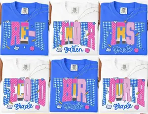 Comfort Colors Preppy Back To School Shirt, Blue Gingham Pencil Tee, Pre-K Kindergarten 1st Grade Teacher T-Shirt, First Day Of School Top, Full Size, Full Color