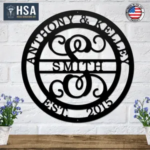 Personalized Initial Wedding Monogram Family Name Sign: Metal Anniversary Gift - TTS