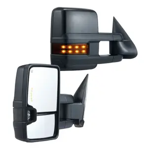 fathersdaygift VEVOR Towing Mirrors, Left Right Pair Set for Chevrolet Silverado (2014-2019)/GMC, Power Heated with Signal Light LED Driving Light, Manual Controlling Telescoping Folding, Heating Defrost, Black