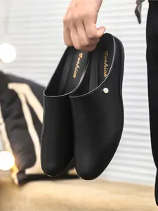 2026 Men's New Spring and Summer Lazy Half-Slip Leather Shoes, Soft Breathable Backless Slip-On Casual Commuter Shoes