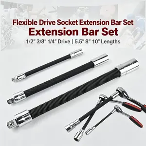 3pcs Impact Socket & Flexible Extension Rod Ratchet Adapter Wrench Sets - 1/4", 3/8", 1/2" Multiple Drives, Flexible Reach Tool for Automotive Repair, Workshop Maintenance