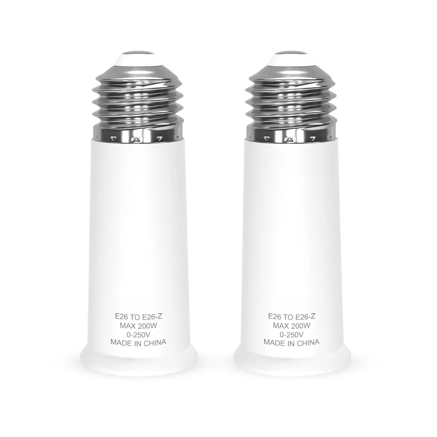 E26 Light Socket Extender, Standard Medium Base Adapter, 6.2 CM/2.55 Inch Extension, Max 200W, 0-250V, 2 Pack