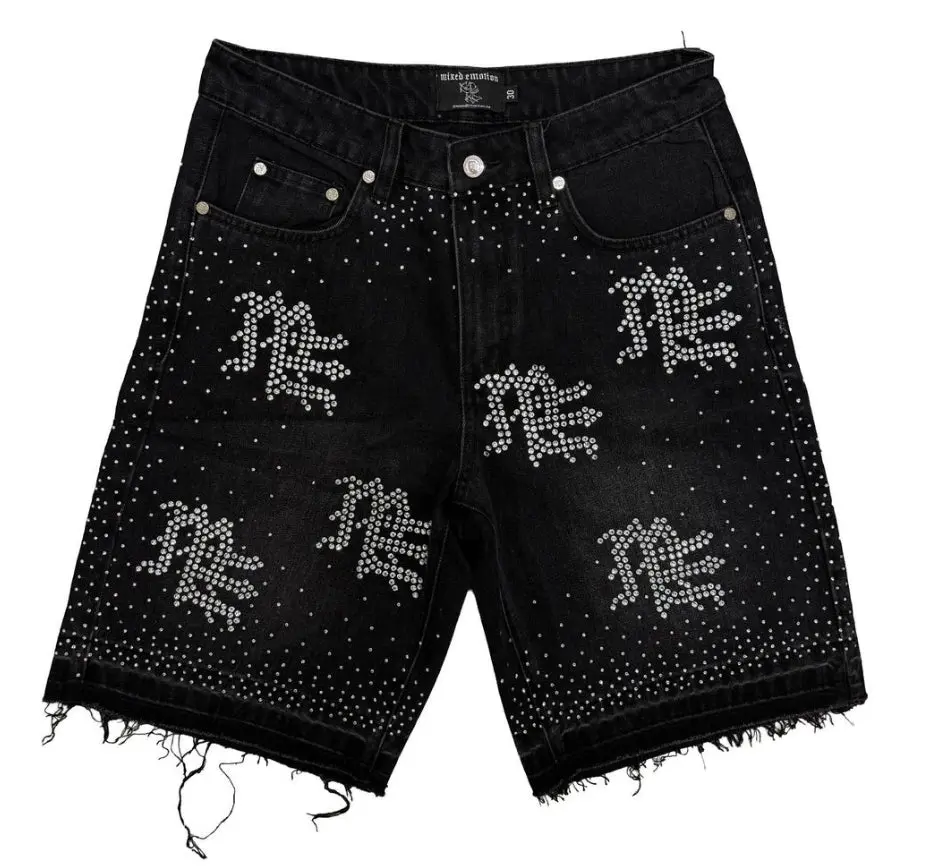 Mixed Emotion Black 'ME' Rhinestone Denim Shorts