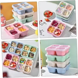 4pcs 4 Office Platter Meal Prep Box Snack Box with Cover, Food Stackable Grid PP Container, Snack Travel Household Nut Compartment, Dessert Candy Decorate Fruit with Transparent Lid
