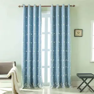 French Romantic Floral Embroidered Sheer Curtains, Window Curtain, Double Layer Light Blocking Finished Drapes for Living Room, Fashion Trendy Hole Curtain