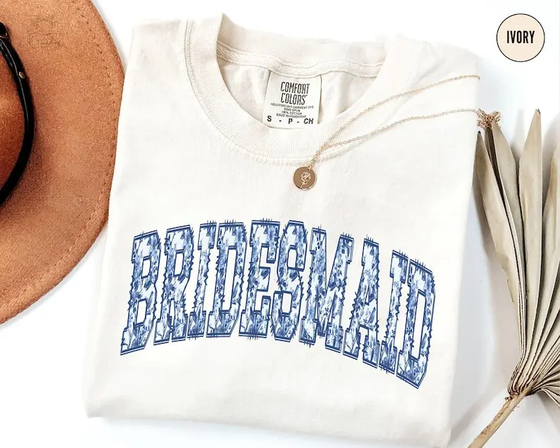 Comfort Colors Blue Toile Bridesmaid Shirt, Bachelorette Bridal Party T-shirt, Toile Bridesmaid Graphic Tees, Team Bride Matching Getting Ready Outfit