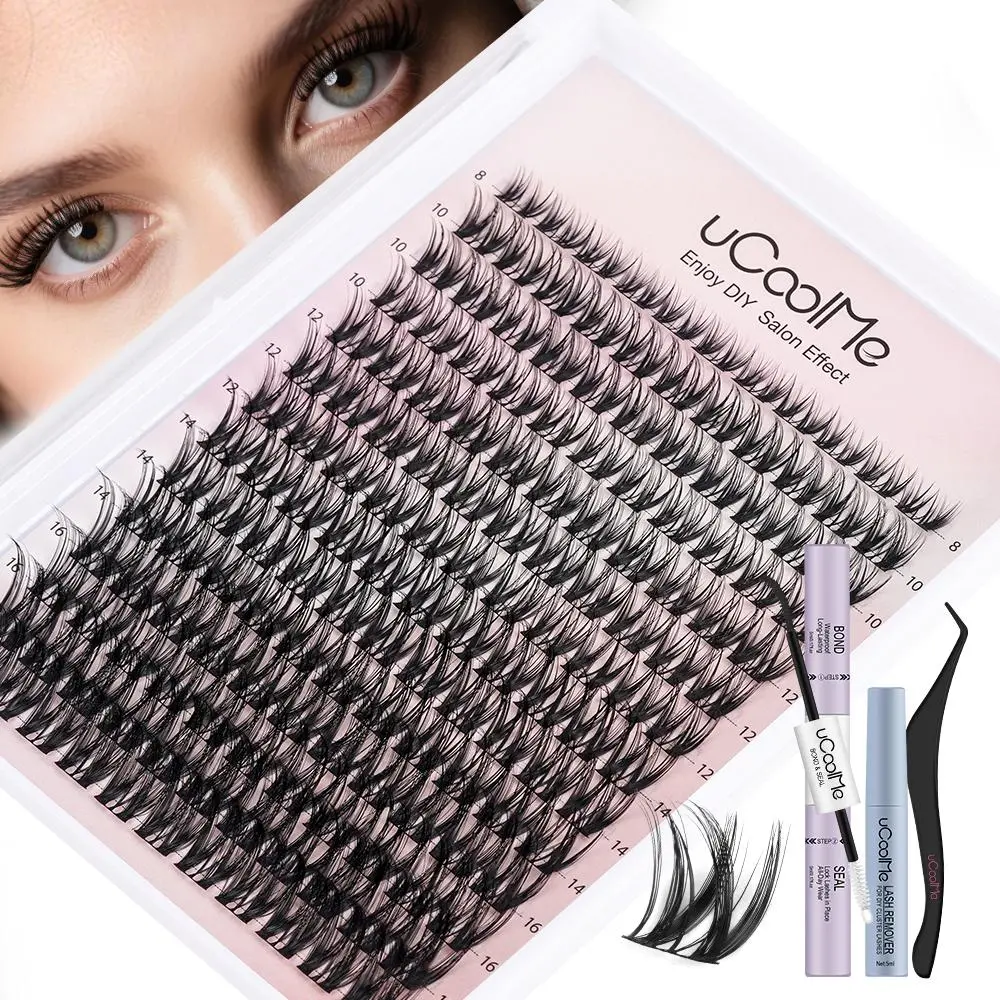 uCoolMe Lashes Flora 0.05mm Fluffy Defined Clusters Kit Bond and Seal Remover Home DIY Long-lasting Waterproof Eyelash Extension