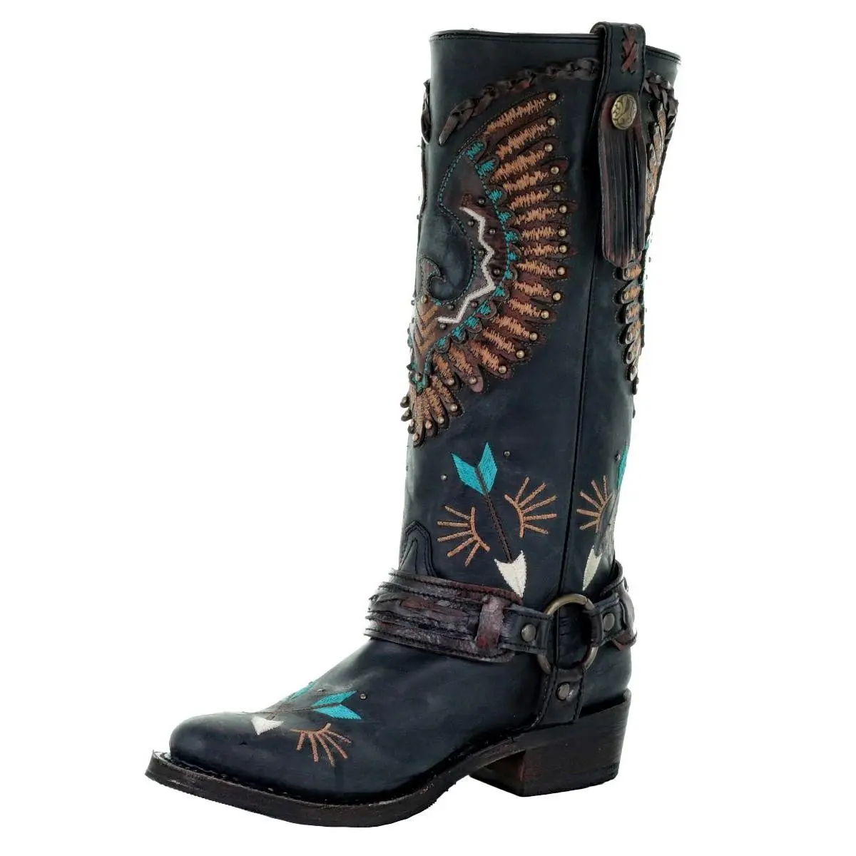 Ladies Black Eagle Overlay And Harness Biker Boot By Corral A3616