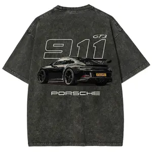 911 GT3 Racing Tshirt Unisex Fit Washed Cotton T-Shirt Oversize Menswear Tops  Streetwear Round Neck Tshirt