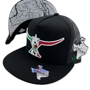 TEXHORN Cap - VILLA UNION Style, Black Mesh Back, Texhorn Logo Design, Mexico Map, Adjustable Fit