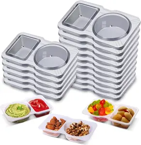 15 Sets Snack Containers, Reusable Double Compartment Condiment With Lids 2 Portion Snack Containers Sauces Dip, Disposable Box to Grab and Go with Prep For Adults, On The Go For Kids
