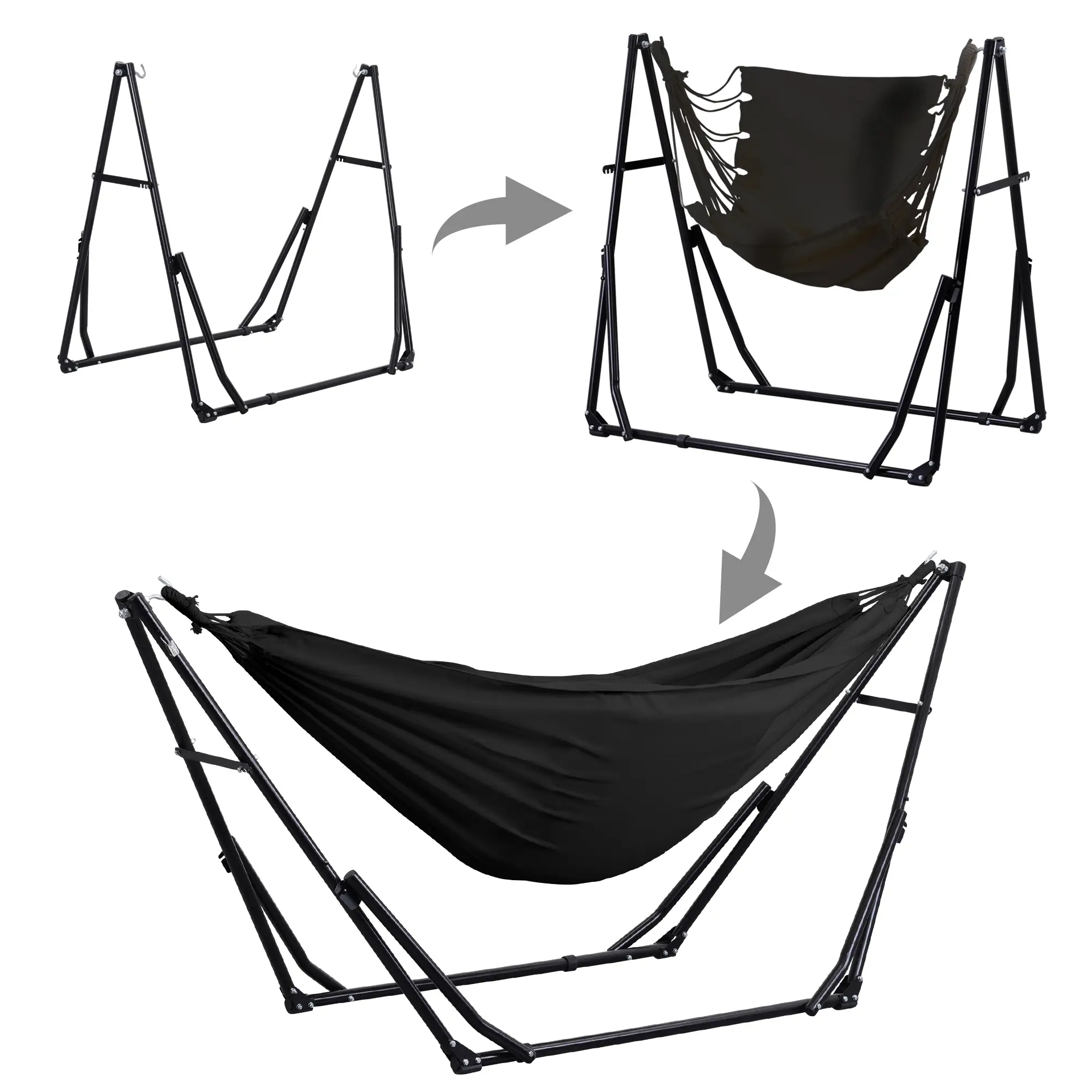 【Autumn Sale】GDY Hammock Life Double Fabric Hammock Chair with Stand Black Max 450 lbs Capacity for Hammock Camping Outdoor Lounge Modern Aesthetic De