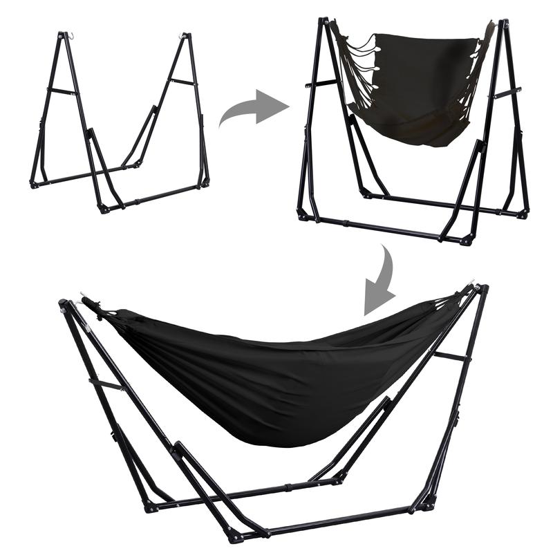 【Autumn Sale】GDY Hammock Life Double Fabric Hammock Chair with Stand Black Max 450 lbs Capacity for Hammock Camping Outdoor Lounge Modern Aesthetic Design Minimal Portable Compact Easy Setup Carabiners Included