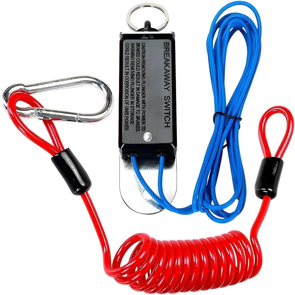 Mandark Trailer Breakaway Switch, 4 Ft Vehicle Brake Away Coiled Cable with Steel Spring Towing Wire Safety Lanyard Pull, Automotive Emergency Brake Switch Cord Accessories, Universal