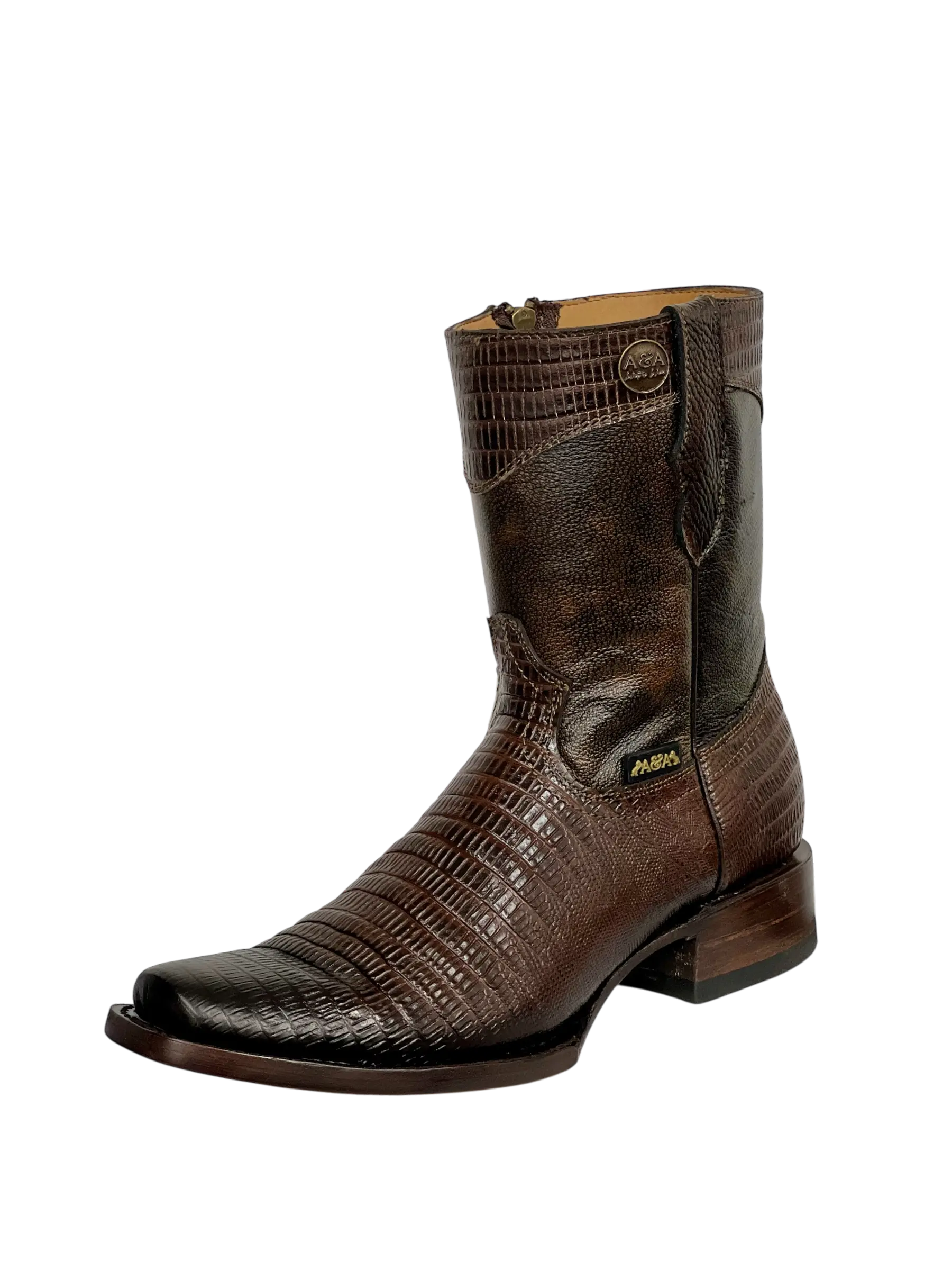 A&A MENS BOOTS, ESTILO TACOMA, IMITACION LIZARD, BOTA PARA CABALLERO CON CIERRE, SUELA DE CUERO CON PROTECCION ANTIDESLIZANTE.
