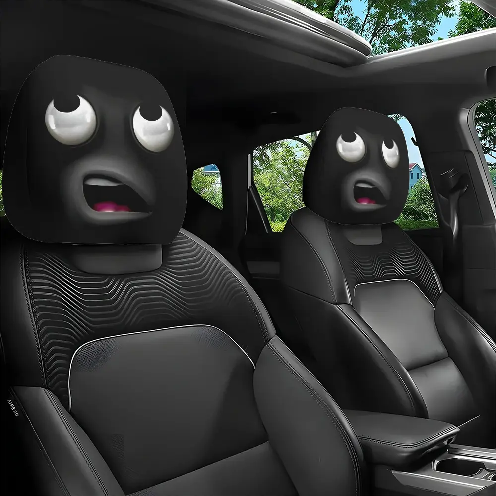 Funny Cartoon Car Headrest Covers, Universal Fit Comfortable Neck Support, Vehicle Interior Decoration, Protects Seats, Ideal for Daily Commute & Travel