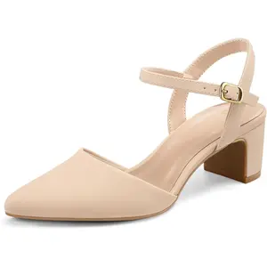 Women's Pumps 2 Inch Chunky Block Heel Pointed Toe Ankle Strap Slingback Wedding Dress Shoes