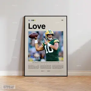 Jordan Love Packers Poster, Green Bay Football Art, NFL Fan Gift