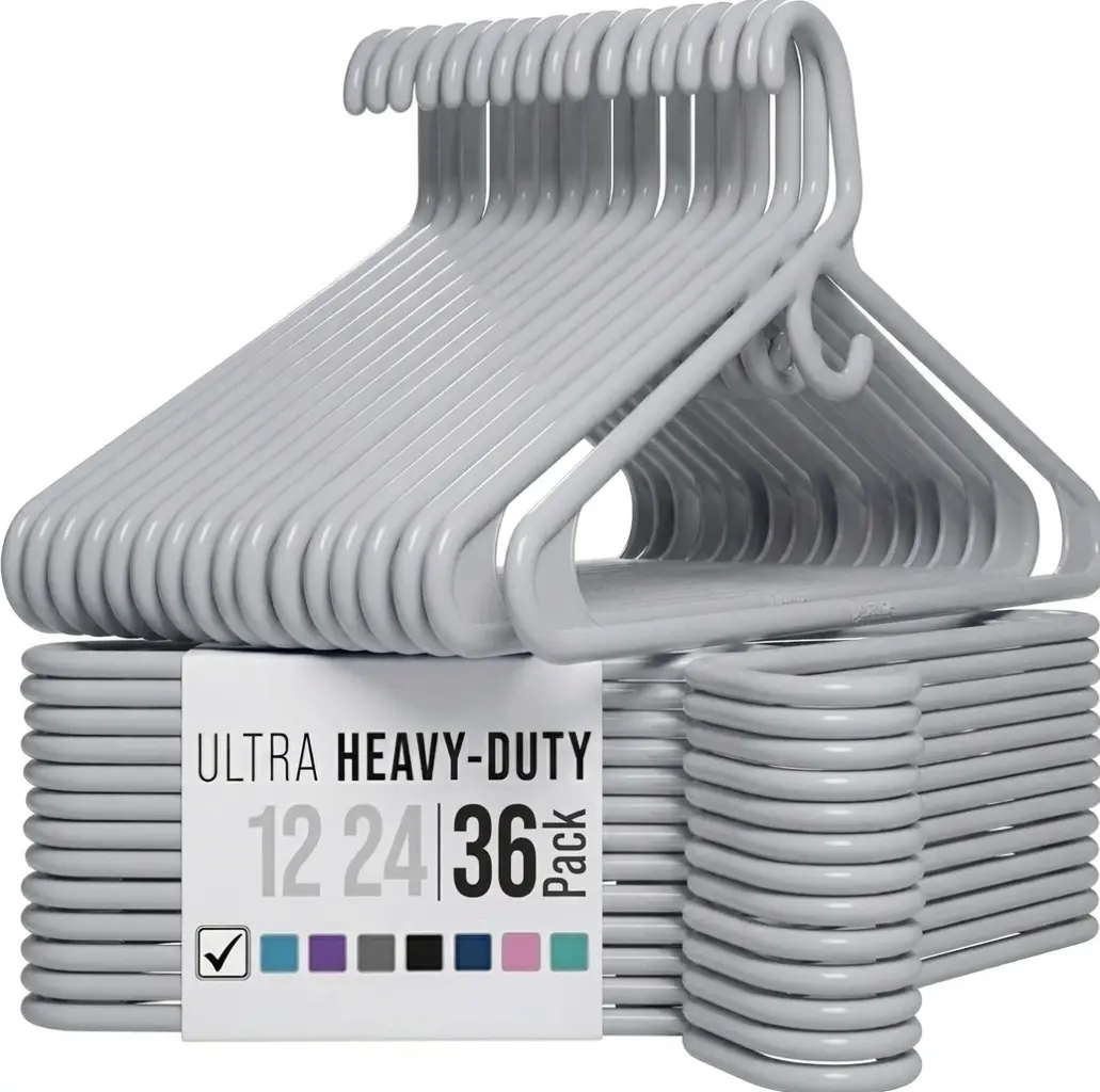 Utopia Home - Plastic Hangers 36 Pack - Space Saving Clothes Hanger - Durable and Strong Closet Organizers and Storage Makes It Ideal Stocking Stuffers or Apartment or Dorm Room Essentials (Grey)