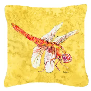 Carolines Treasures  14 x 14 in. Dragonfly on Yellow Fabric Decorative Pillow