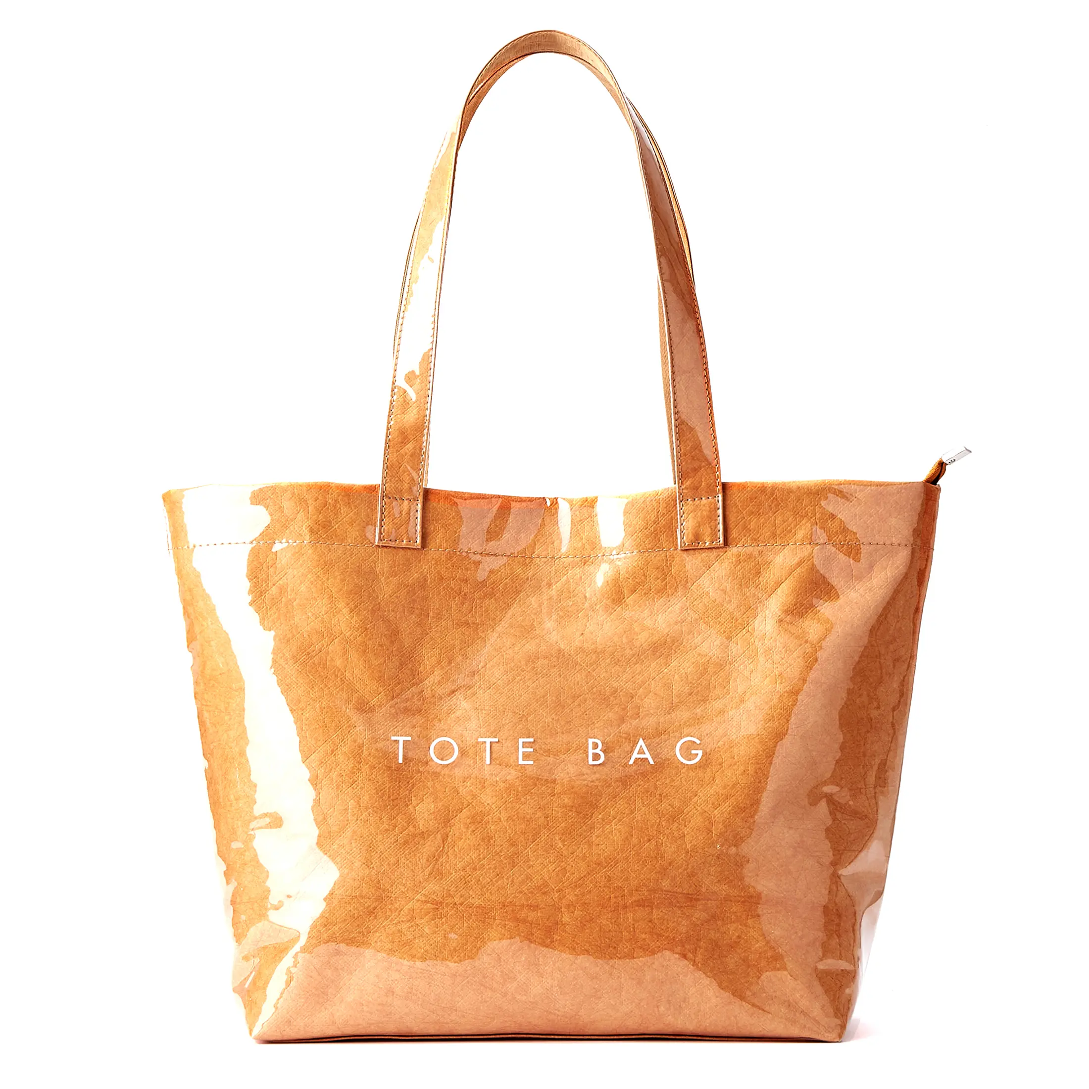 KALIDI Kraft Paper Tote Bag, Ultra Clear TPU Beach Bag Zipper Hobo Handbag Vintage Large Carry All Plastic Shoulder Bag Aesthetic Tote Bag Classic Tote Bag