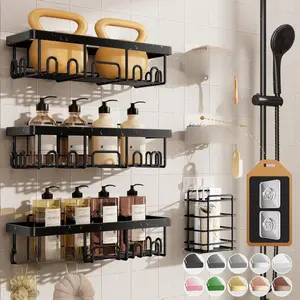 Rustproof & Waterproof Shower Caddy 6-Pack, No Drilling Adhesive Shelves Rack with Soap Holder, Large Capacity Bathroom Organizers and Storage, Wall-Mounted Kitchen & Home Decor