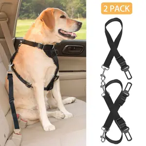 Pet Car Safety Travel Set: 2 Adjustable Seat Belt Leashes for Dogs and Cats