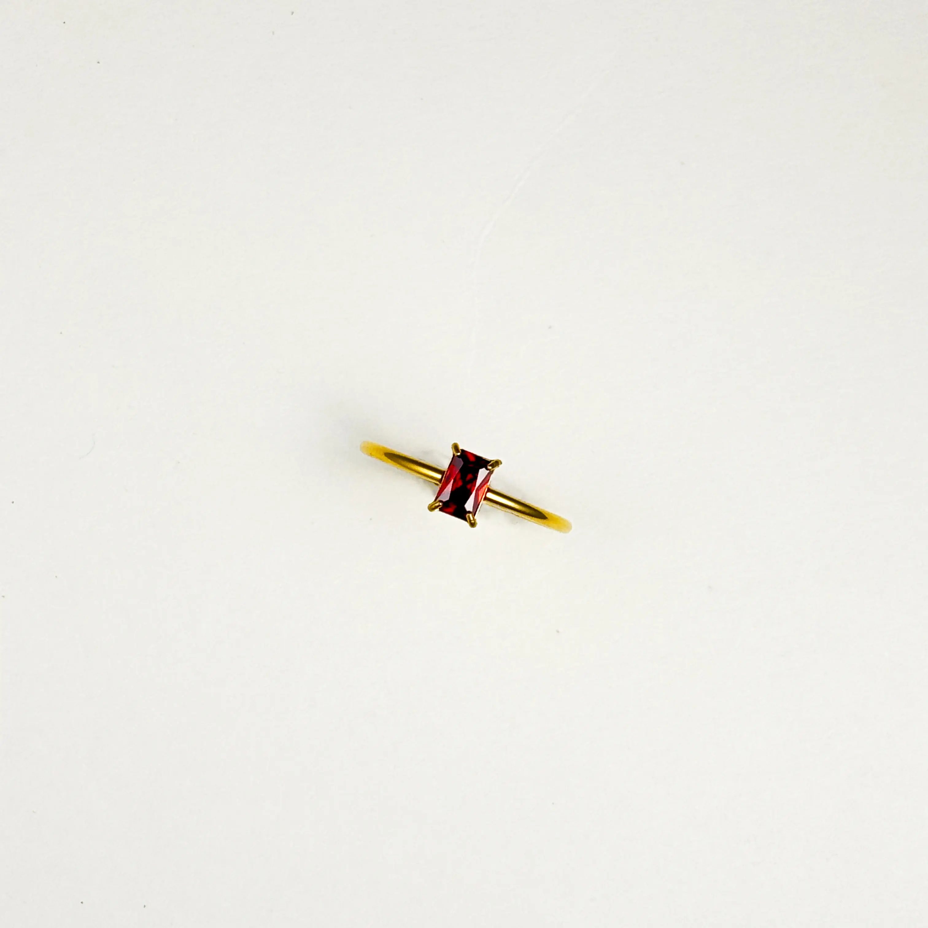 Ruby Birthstone Baguette Ring - 18k Gold Plated Emerald Cut Ring - Dainty
