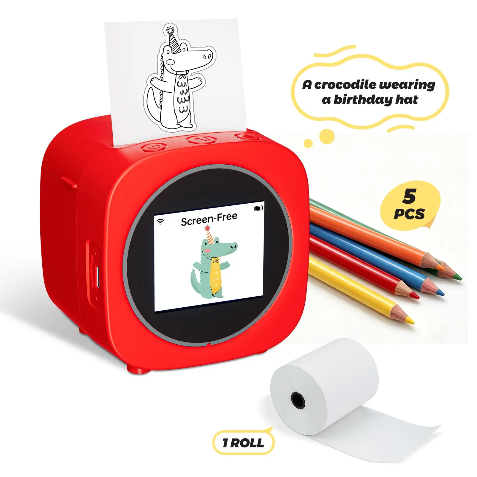 AI Voice Sticker Printer Box for Kids, AI Voice Enabled Mini Sticker Printer Inkless Wireless Screen-Free Thermal Printer with Safe Paper Rolls, Portable Sticker Maker Machine for DIY Crafts, Gift Tags & Journaling, for Home, School Office