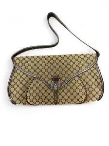 Pre-owned Celine Canvas and Leather Trim Shoulder Bags Macadam Poulbot Studded Shoulder Bag Vintage Y2K Era Purse