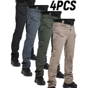 4-piece Set Men's Tactical Cargo Pants, multi-pocket casual style, wear-resistant fabric casual trousers, suitable for spring and summer wear.