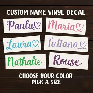 Custom Name Decal Specialty Vinyl Personalized Cursive Lettering Heart Sticker for Bottles Cups Laptop Luggage Car Truck Window Wall Vehicle Exterior Decoration Choose Your Color Pick A Size