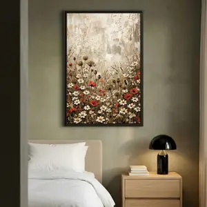 Wildflower Meadow Wall Art | Rustic Poppy & Daisy Floral Print | Vintage Farmhouse Decor | Textured Nature I