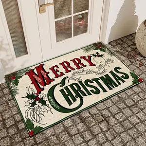 1Pc Christmas Green Silica Mud Anti-Slip Water-Absorbing Door Mat For Indoor And Outdoor Use Kitchen  Dining Room Bathroom Bedroom And Holiday Home Decor