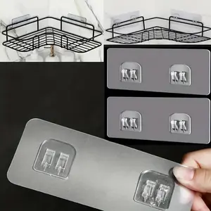 5 clean adhesive hooks, non-perforated wall hooks, leaving no trace, used to secure bathroom shelves, bathtub storage baskets, and corner shower ball holders