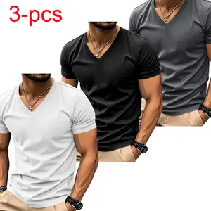 Men’s 3-pack summer V-neck short sleeves, lightweight breathable fabric, basic casual comfort, suitable for everyday wear and outdoor sports/fitness #SummerVibes #SummerVibes