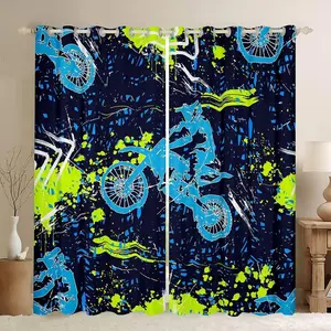 Feelyou Grommet Blackout Curtain Blinds - Extreme Sports Dirt Bike Motocross Rider Theme, Durable Fade Resistant Drapes, Easy to Hang Bedroom Urban Window Treatments, 2 Panels, 42x63 In