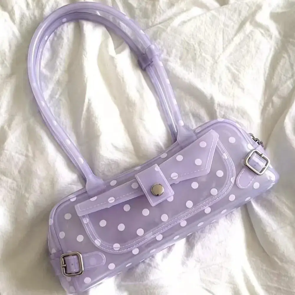 Stylish Waterproof Jelly Tote Bag with Polka Dots - Perfect for Beach Days!