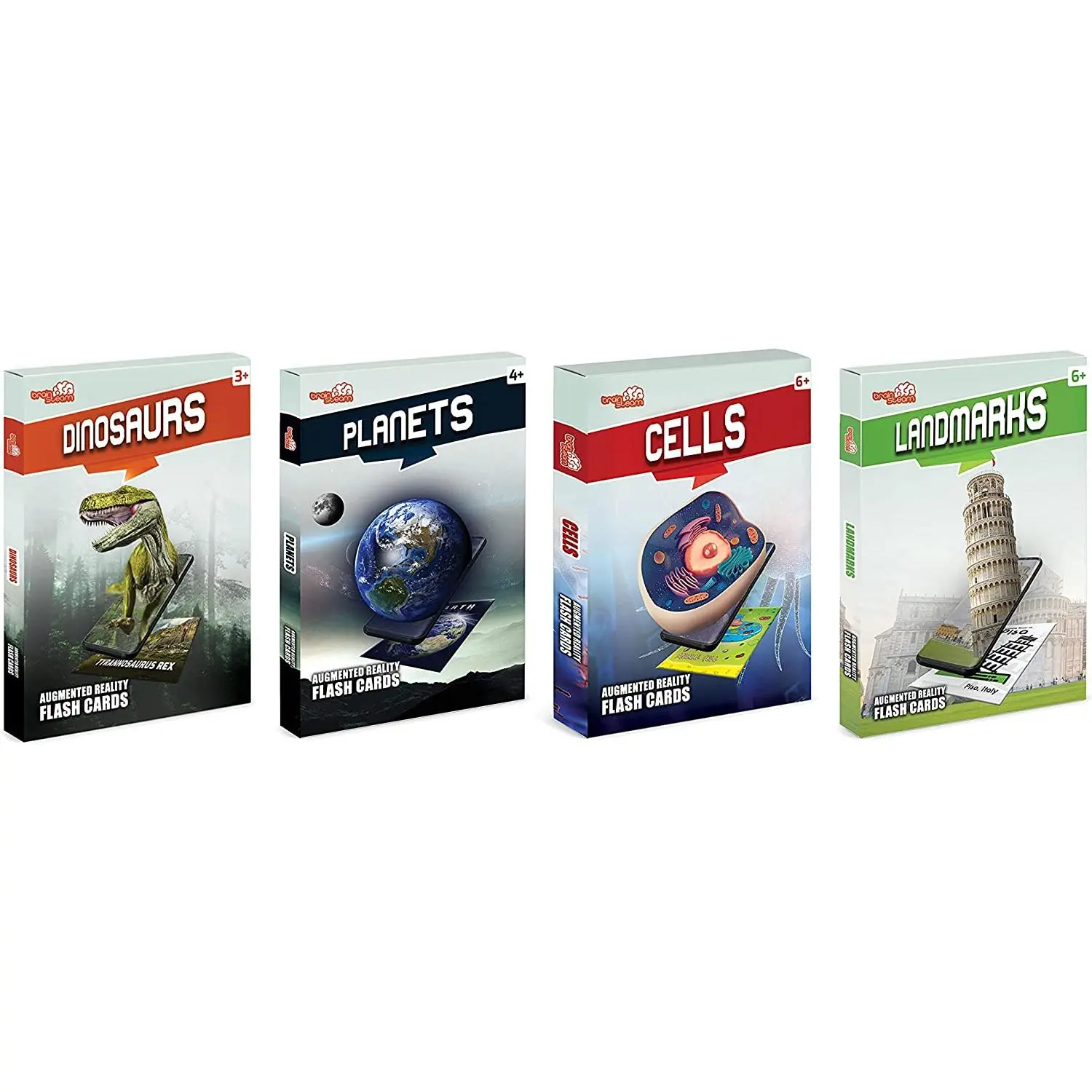 Planets, Cells, Dinosaur & Landmarks Flash Cards - 4D Augmented Reality Flash Cards - Adventure Bundle Set