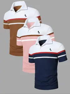 Men's Short Sleeve Slim Fit Lightweight T-Shirt 3-Pack, Breathable Moisture-Wicking Golf Tournament Polo Shirt, Casual Style for All Seasons