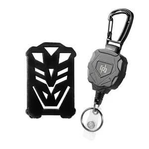 Polygonal ID Badge Holder with Card Case, Retractable Tactical Identity Roll, Business Office Namecard Protector, Keychain, Keychain Badge Reel